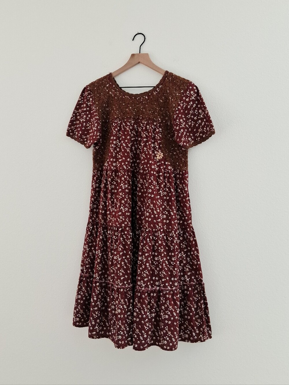 Margarita Mercantile Ditsy Floral Embroidered Dress Tiered A-line Chocolate